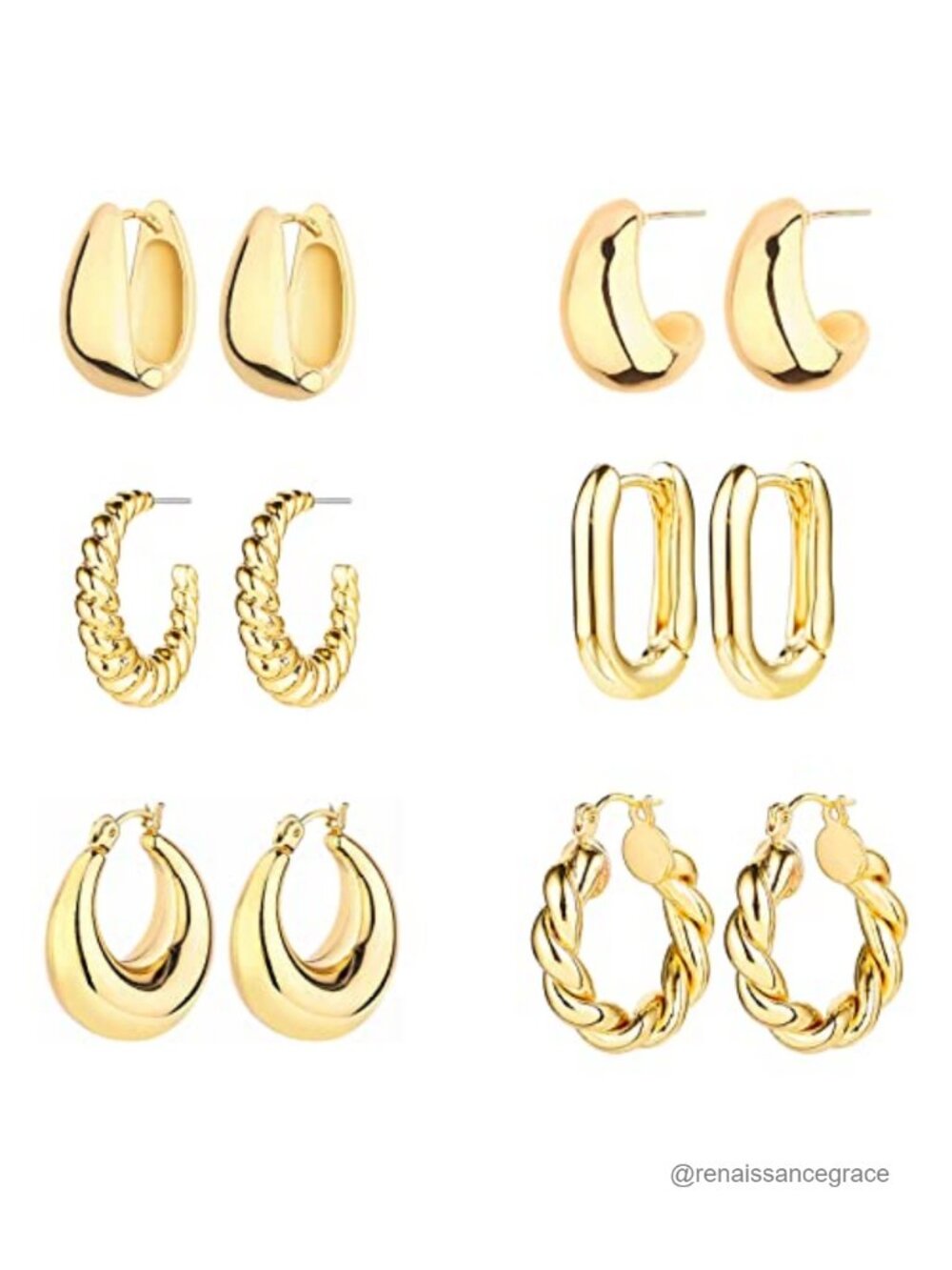 6 Pairs 14K Gold Plated Hoop Earrings for Women Lightweight Multipack